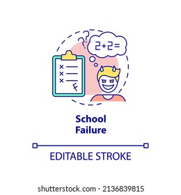 School failure concept icon. Poor academic performance. Risk factors abstract idea thin line illustration. Isolated outline drawing. Editable stroke. Arial, Myriad Pro-Bold fonts used