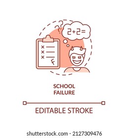 School failure red concept icon. Poor academic performance. Risk factors abstract idea thin line illustration. Isolated outline drawing. Editable stroke. Arial, Myriad Pro-Bold fonts used
