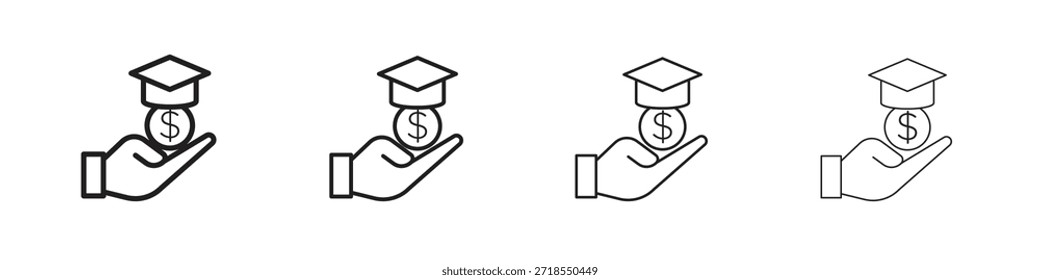 Symbole für Schulgebühren, Satz von linearen Symbolen. Schwarze lineare Palmensymbole