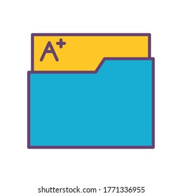 Archivo escolar con línea de notas y diseño de iconos de estilo de relleno, lección de educación conocimientos de enseñanza preescolar de estudio de clase y tema primario Ilustración vectorial