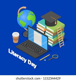 School first day banner concept. Isometric illustration of school first day vector banner for web