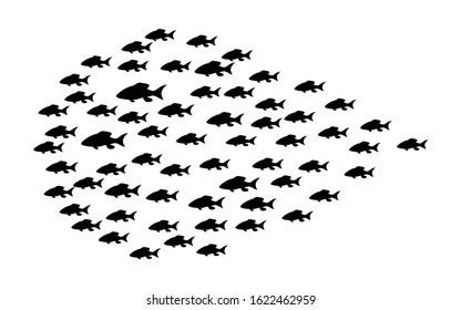 School of fish art, ocean decor of fish silhouettes isolated on white, vector illustration