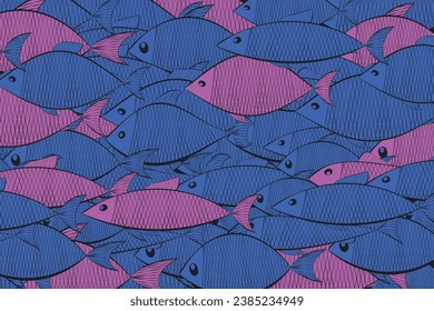 escuela de visión abstracta azul marino y rosa de la sociedad de hombres y mujeres, igualdad destacando de la multitud, liderazgo, concepto de diferencia. lucha de la personalidad por la igualdad