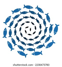 Colegio de movimiento circular de peces. Los peces se forman en círculo. Ilustración del vector