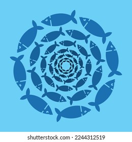 Colegio de movimiento circular de peces. Los peces se forman en círculo. Ilustración del vector