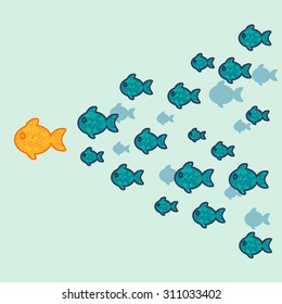 The school of fish. Concept of leadership. Vector illustration. 