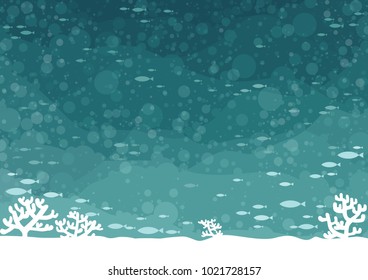 School of fish and corals in landscape under the sea background vector., SIZE A3.