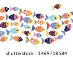 School of fish. Nice decorative illustration.Vector sea poster.