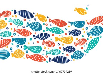 School of fish. Nice decorative illustration.Vector sea poster.