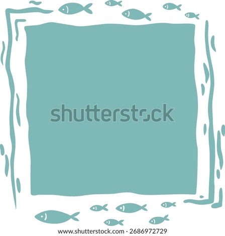school of fish and ocean wave frame illustration for decoration on seafood and nautical concept.