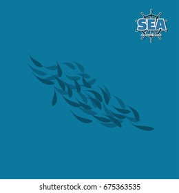 School of fish.  Pirate game. 3d image of underwater wildlife. Vector illustration