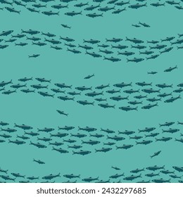 School of fish seamless vector pattern. Sardines. Textile, packaging, scrapbook, wrapping