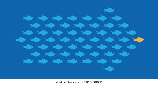 Una escuela de peces nadando en forma de flecha