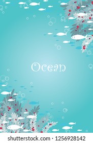 School of fish are swimming beside seaweed under the sea frame background vector for decoration on summer and Christmas summer events.