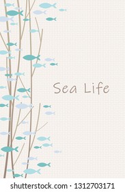 School of fish are swimming with branch of tree on background vector for decoration on summer events.
