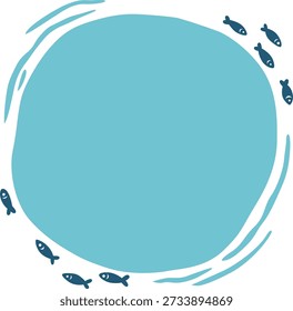 School of Fish Swimming in Circle Frame for Seafood Restaurant, quatic Ecosystem and fishing concept.