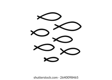 School of Fish Vector Illustration, Ocean, Sea, Marine Life, Swimming, Isolated