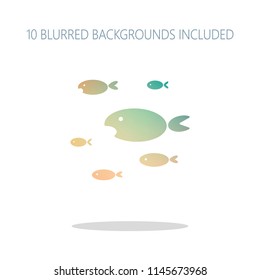 School of fishes. Colorful logo concept with simple shadow on white. 10 different blurred backgrounds included