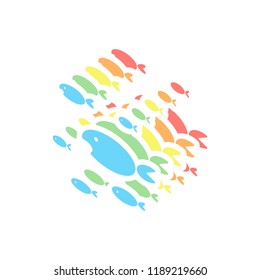 School of fishes. Stack of colorful isometric icons on white background