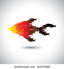 school of fishes swimming together - teamwork concept vector. This graphic also represents travel & tourism, exotic tropical place, aquarium, adventure water sports, marine industry, fish business