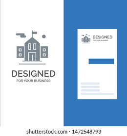 School, Flag, Education Grey Logo Design and Business Card Template