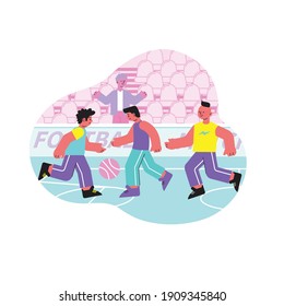 School flat composition with college football soccer match pupils in classroom vector illustration