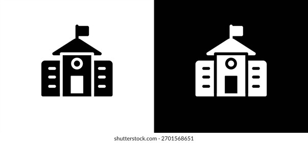 School  Flat Icon, City Building, Vector Sign Illustration. Building Architecture Icon. Black and white icon.