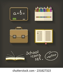 School flat icons book pencil briefcase and blackboard. Eps10 vector illustration
