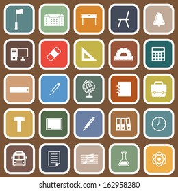 School flat icons on brown background, stock vector