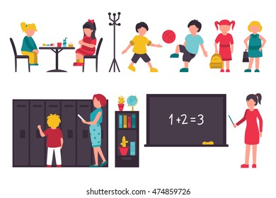 School flat set. Isolated On White Background, People Vector Illustration