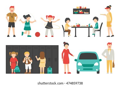 School flat set. Isolated On White Background, People Vector Illustration