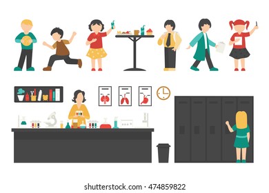 School flat set. Isolated On White Background, People Vector Illustration