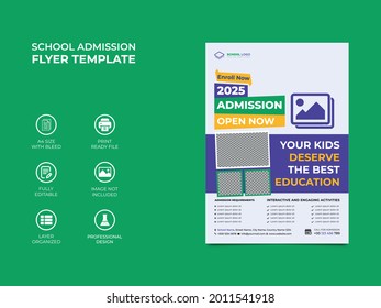 School flyer template design, four images can be used in the template. Professional colors used in the design, eye catchy fully editable. vector a4 size, eps 10.