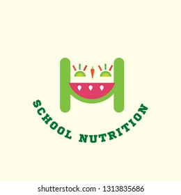 School food vector logo. H letter kid logo. Bio food logo. 