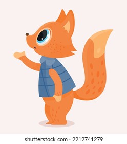 School fox icon. Orange animal in blue jacket. Sticker for social media and messengers. Fauna and biology, wild life, forest dweller. Poster or banner for website. Cartoon flat vector illustration