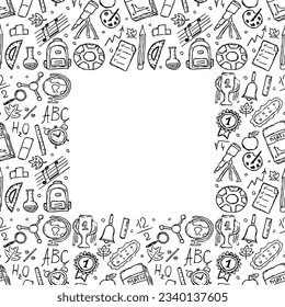 School frame. Doodle school background. Seamless education vector illustration