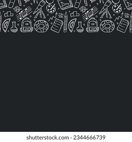 School frame. Doodle school background. Seamless education vector illustration