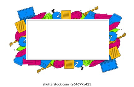 moldura da escola. moldura do banner da educação do doodle. plano de fundo da moldura da escola desenhada à mão e da educação. plano de fundo da escola