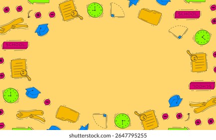 moldura da escola. moldura do banner da educação do doodle. plano de fundo da moldura da escola desenhada à mão e da educação. plano de fundo da escola
