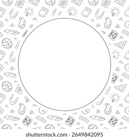 quadro da escola. quadro do círculo de educação de doodle. plano de fundo do quadro da escola desenhado à mão e da educação. plano de fundo da escola