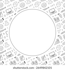 quadro da escola. quadro do círculo de educação de doodle. plano de fundo do quadro da escola desenhado à mão e da educação. plano de fundo da escola