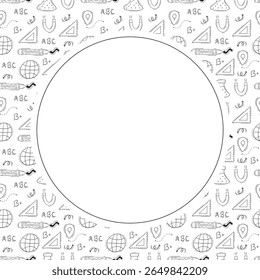 quadro da escola. quadro do círculo de educação de doodle. plano de fundo do quadro da escola desenhado à mão e da educação. plano de fundo da escola
