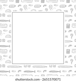 Marco de la escuela. Doodle marco cuadrado de la educación. Fondo dibujado a mano de la escuela y del marco de la educación