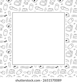 school frame. doodle education square frame. hand drawn school and education frame background. school background