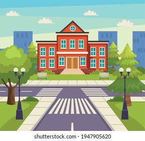 escena urbana frente a la escuela