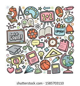 School Full Coloring Hand Drawn Doodle Vector
