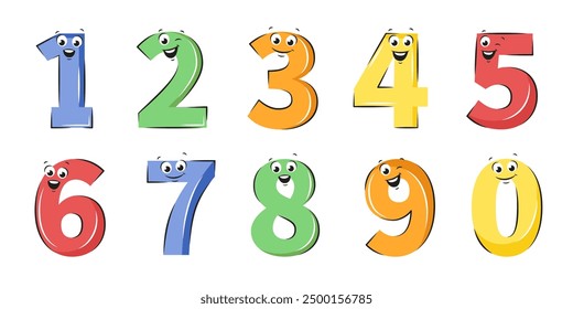 School funny numbers characters. Educational clipart set. Vector illustration for children design or school.