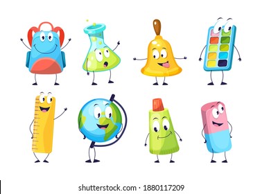 Free Vector  Office supplies funny flat collection with different smiling  tools items accessories and stationery