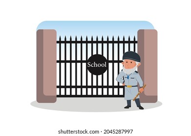 school gatekeeper vector art illustration