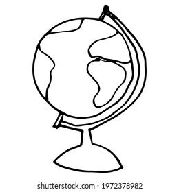School geographical globe hand drawn, back to school, simple flat vector illustration